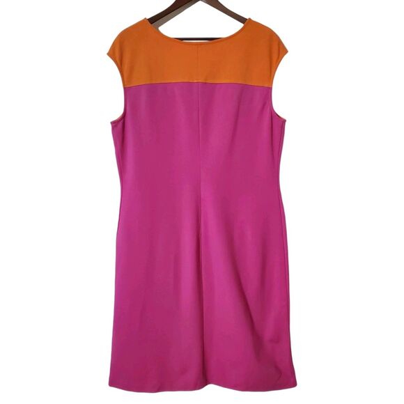 Talbots Colorblock Sheath Dress Size 16 Pink Orange Sleeveless Stretch Womens - Picture 3 of 8